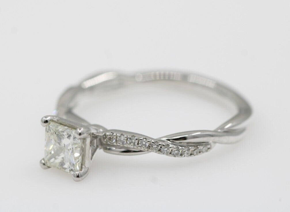 0.70ct Square Modified Brilliant Diamond Engagement Ring — GIA Certified, 14k White Gold