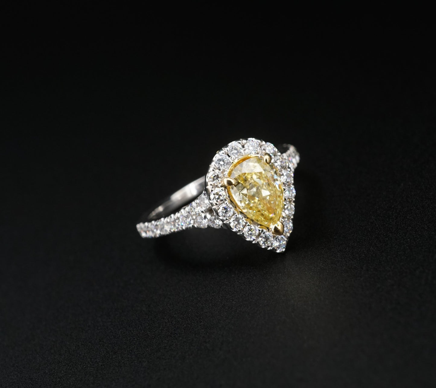 1.01ct Pear Fancy Yellow Diamond Halo Ring — GIA Certified, 18k White Gold
