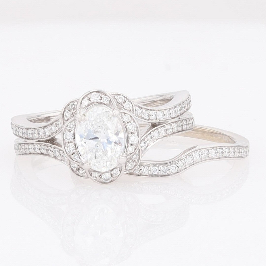 0.70ct Oval Brilliant Diamond Halo Engagement Ring — GIA Certified, 14k White Gold