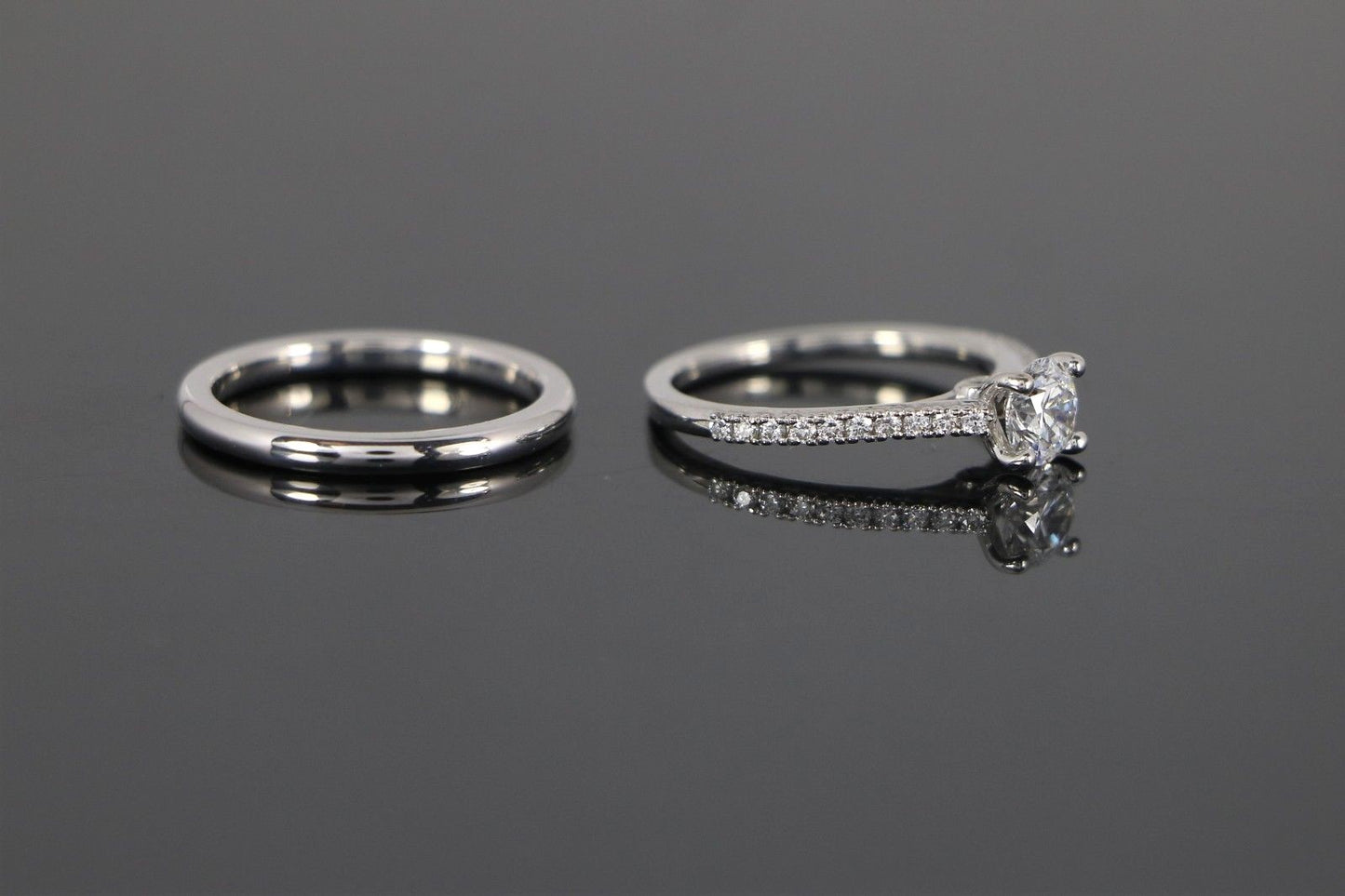 0.73ct Round Brilliant Diamond Engagement Ring with Wedding Band — GIA Certified, 14k White Gold