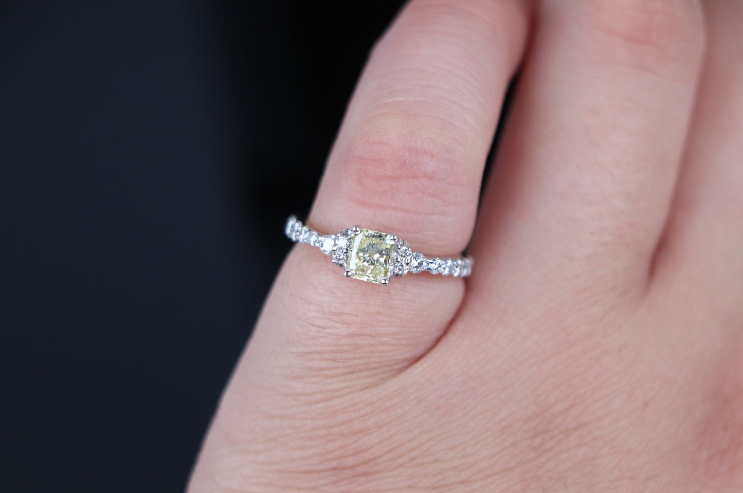 0.51ct Fancy Yellow Diamond Halo Engagement Ring — GIA Certified, 14k White Gold