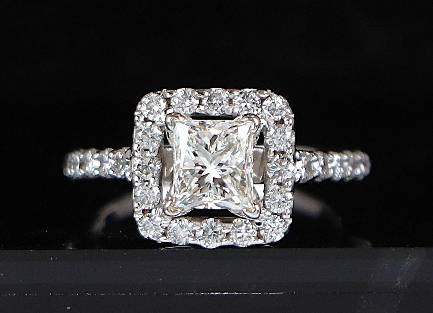 0.90ct Rectangular Modified Brilliant Diamond Halo Engagement Ring — GIA Certified, 14k White Gold