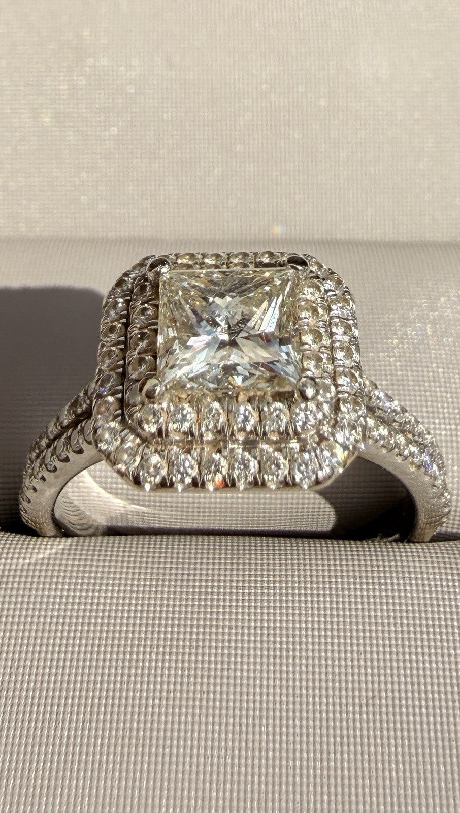 1.02ct Square Modified Brilliant Double Halo Engagement Ring — GIA Certified, 14k White Gold